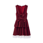 Burgundy Red Sweet Bow Strap Skirt Christmas Lolita Velvet Dress