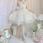 Hime Lolita Blue White Butterfly Fairy Elegant Organza Dress