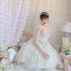 Hime Lolita Blue White Butterfly Fairy Elegant Organza Dress