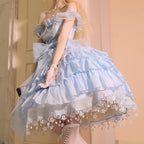 Hime Lolita Blue White Butterfly Fairy Elegant Organza Dress