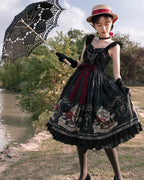 Caged Bird Black Goth Lolita Dress Jump Skirt JSK Elegant Long Dresses