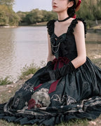 Caged Bird Black Goth Lolita Dress Jump Skirt JSK Elegant Long Dresses