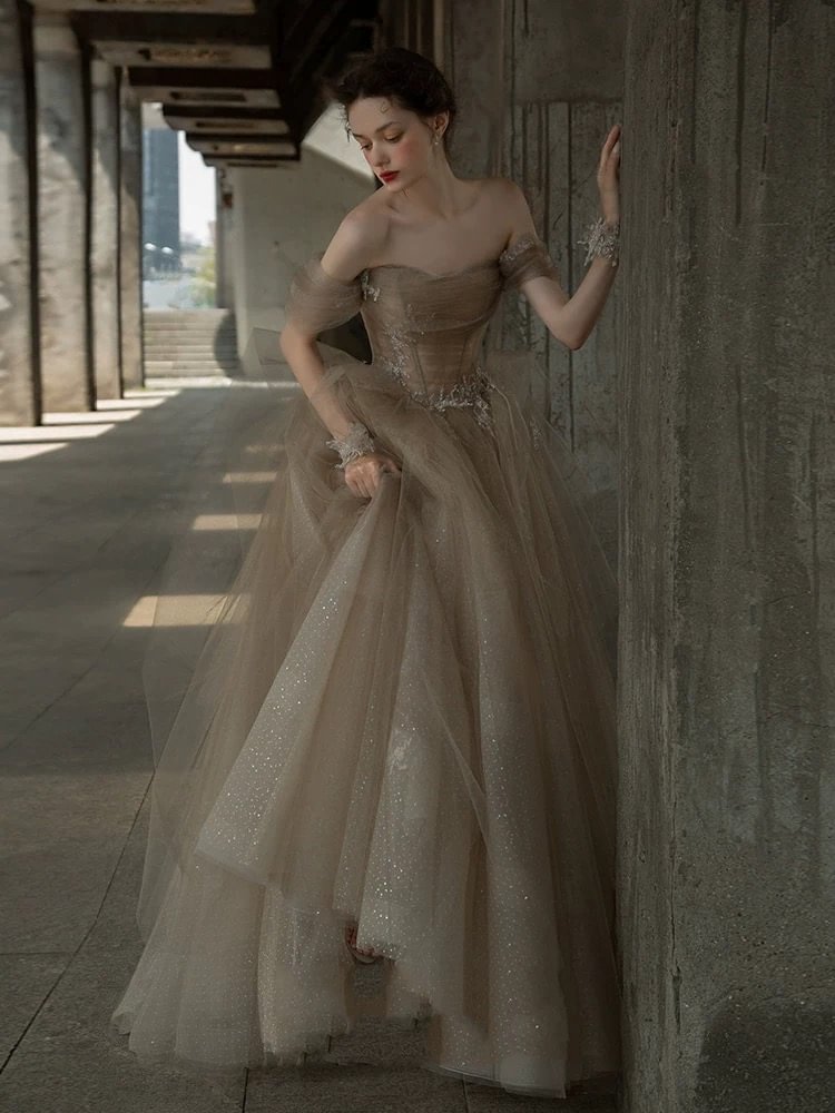 Champagne Glamorous Evening Gown French Elegant Princess Prom Dress Plus Size for Women