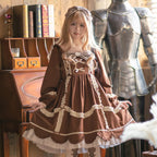 Chocolate Brown Sweetheart Cute Dress Lolita Long Sleeve OP
