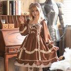 Chocolate Brown Sweetheart Cute Dress Lolita Long Sleeve OP