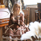 Chocolate Brown Sweetheart Cute Dress Lolita Long Sleeve OP