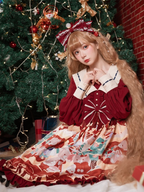 Christmas Bear Print Dress Op Red Sweet Cute High-waisted Lolita Princess Dress