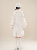 Christmas Bow Loose White Lolita Coat Padded Woolen Coat Women's Autumn and Winter