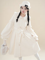 Christmas Bow Loose White Lolita Coat Padded Woolen Coat Women's Autumn and Winter
