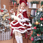 Sweet Lolita Red Cake Cape Dress Three-piece Set for Christmas