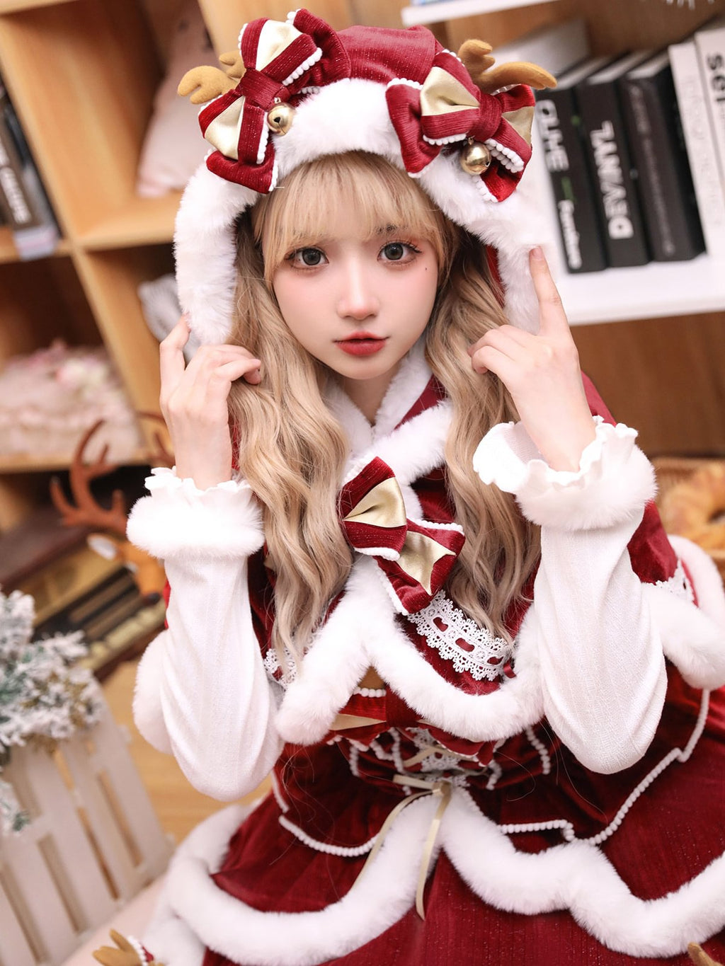 Sweet Lolita Red Cake Cape Dress Three-piece Set for Christmas