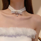 Christmas Pearl Plush Choker White Collar Neckband Necklace Neck Accessories Collarbone Chain