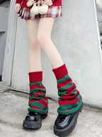 Lolita Stockings Red Green Socks Calf Autumn and Winter Striped Lolita Accessories for Christmas