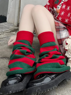 Lolita Stockings Red Green Socks Calf Autumn and Winter Striped Lolita Accessories for Christmas