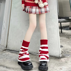 Lolita Stockings Red Green Socks Calf Autumn and Winter Striped Lolita Accessories for Christmas