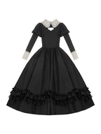 Classic Black Gothic Lolita Long Dresses in Autumn Elegant Maxi Dress JSK Coat
