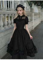 Classic Black Gothic Lolita Long Dresses in Autumn Elegant Maxi Dress JSK Coat
