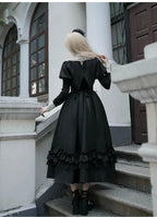 Classic Black Gothic Lolita Long Dresses in Autumn Elegant Maxi Dress JSK Coat
