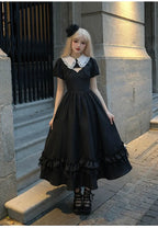 Classic Black Gothic Lolita Long Dresses in Autumn Elegant Maxi Dress JSK Coat