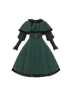 Classic Black and Green Contrast Op Cape 2-piece Set Lolita Autumn/winter Lolita Dresses
