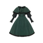 Classic Black and Green Contrast Op Cape 2-piece Set Lolita Autumn/winter Lolita Dresses