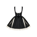 Classic Black and White Lace Splicing Shirt Chest Strap Skirt Autumn Lolita Elegant Suit Dress