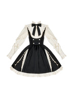 Classic Black and White Lace Splicing Shirt Chest Strap Skirt Autumn Lolita Elegant Suit Dress