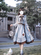 Classic Blue Lolita Dress Brown White College Dress Elegant JK Shirt JSK