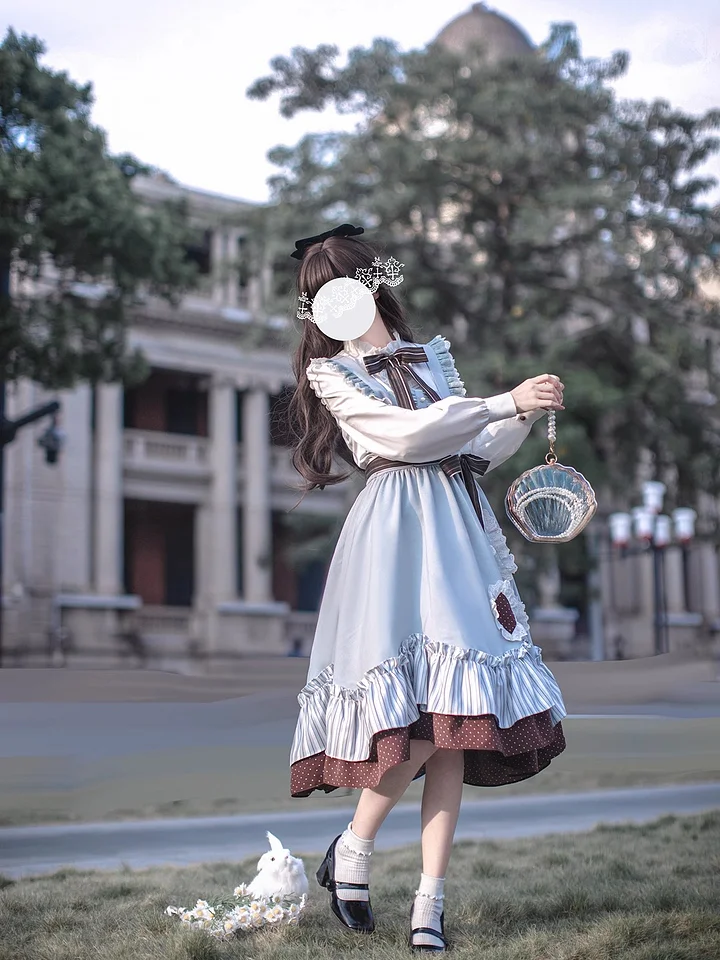 Classic Blue Lolita Dress Brown White College Dress Elegant JK Shirt JSK