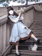 Classic Blue Lolita Dress Brown White College Dress Elegant JK Shirt JSK