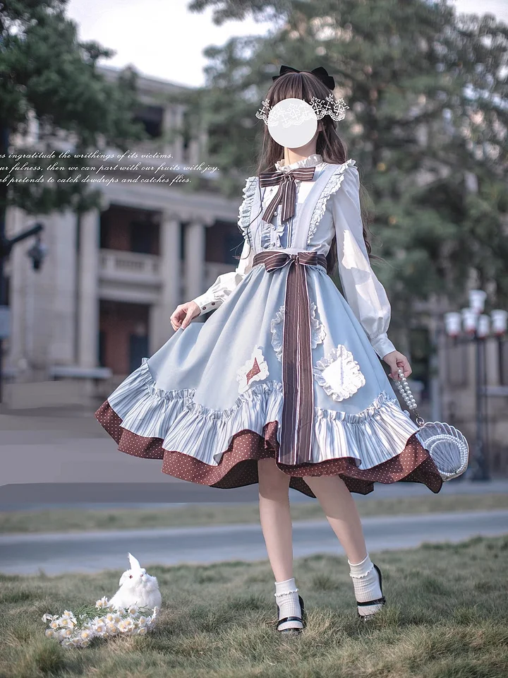 Classic Blue Lolita Dress Brown White College Dress Elegant JK Shirt JSK
