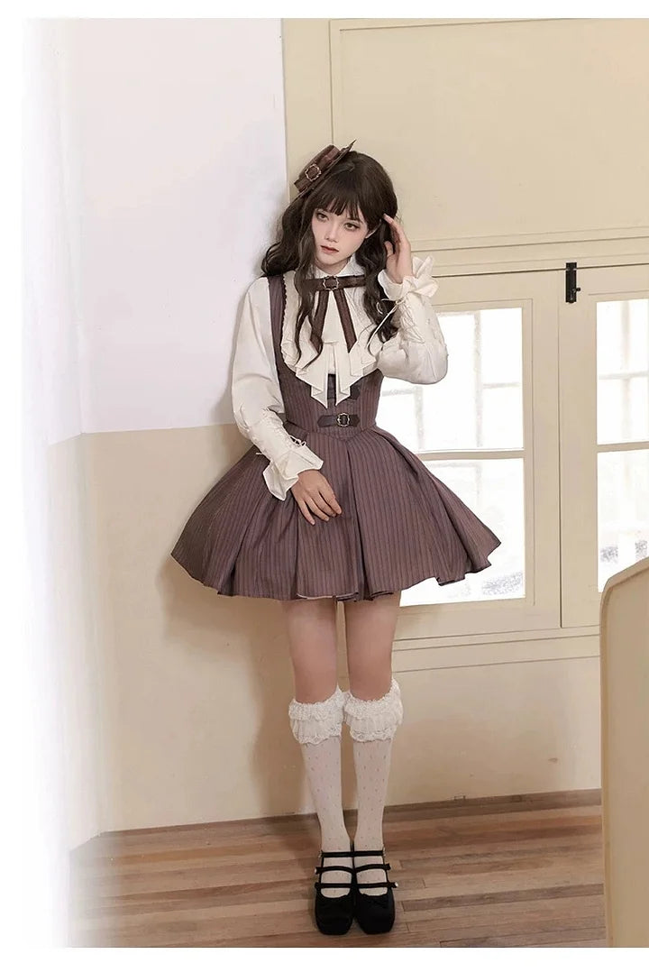 Classic British Style Striped Suit Lolita Vintage Elegant Shorts Set Dress