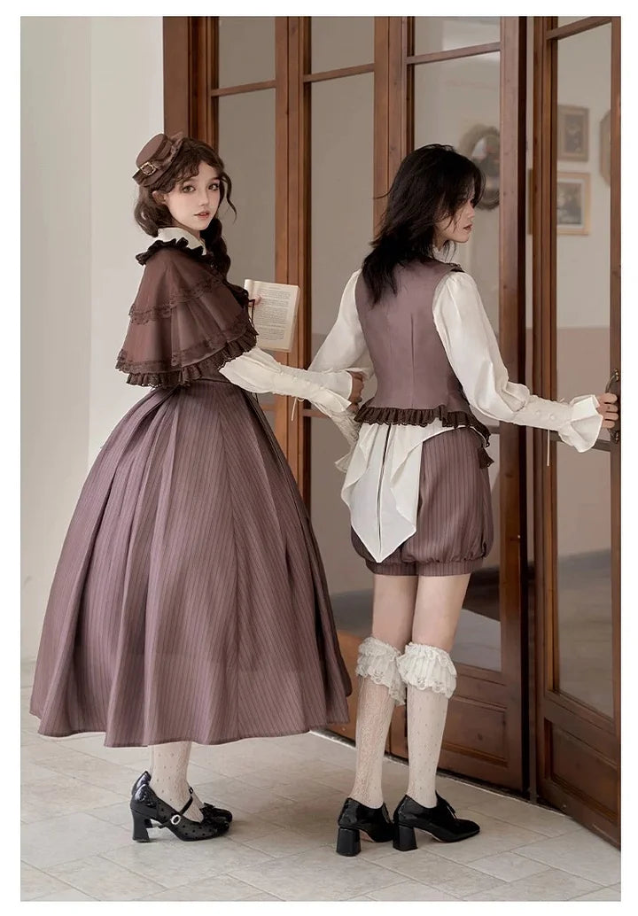 Classic British Style Striped Suit Lolita Vintage Elegant Shorts Set Dress
