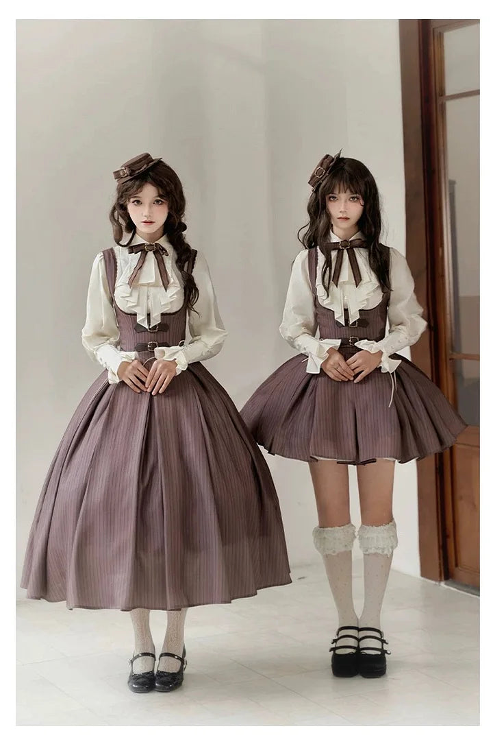 Classic British Style Striped Suit Lolita Vintage Elegant Shorts Set Dress