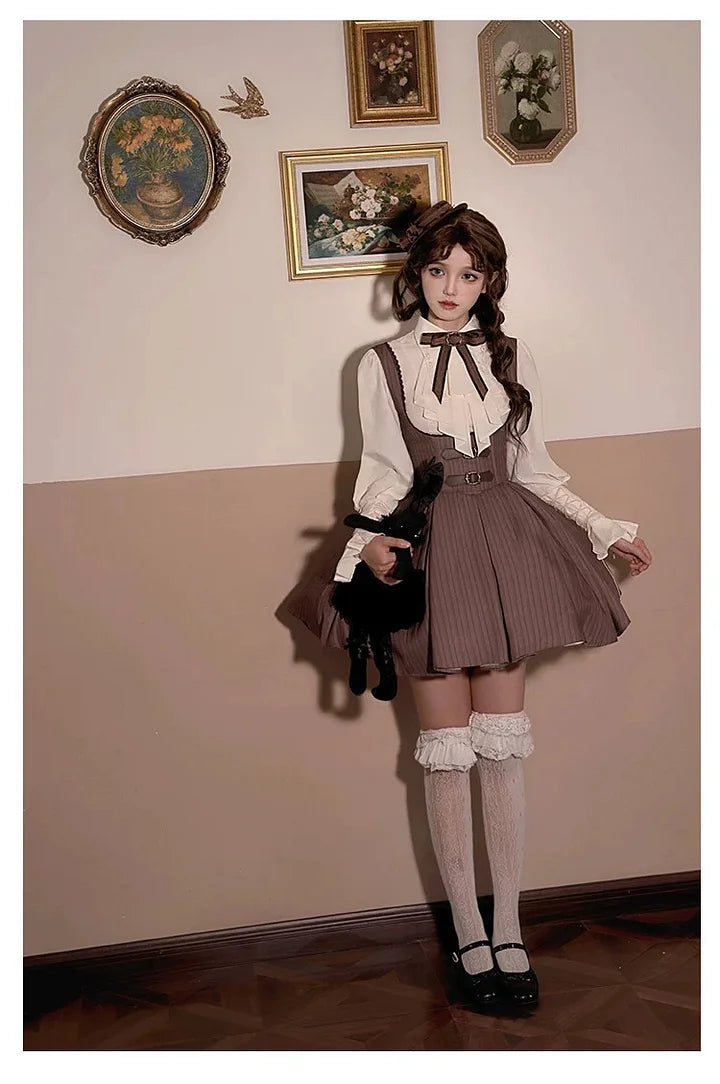 Classic British Style Striped Suit Lolita Vintage Elegant Shorts Set Dress
