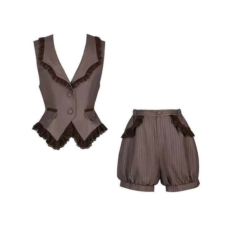 Classic British Style Striped Suit Lolita Vintage Elegant Shorts Set Dress