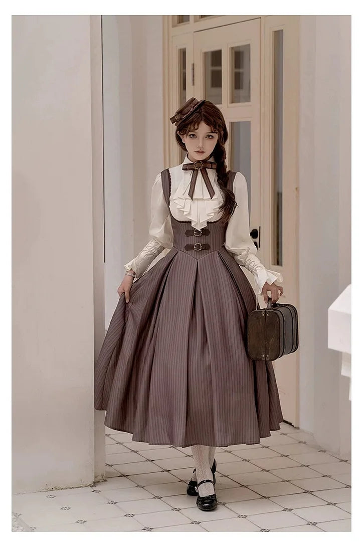 Classic British Style Striped Suit Lolita Vintage Elegant Shorts Set Dress