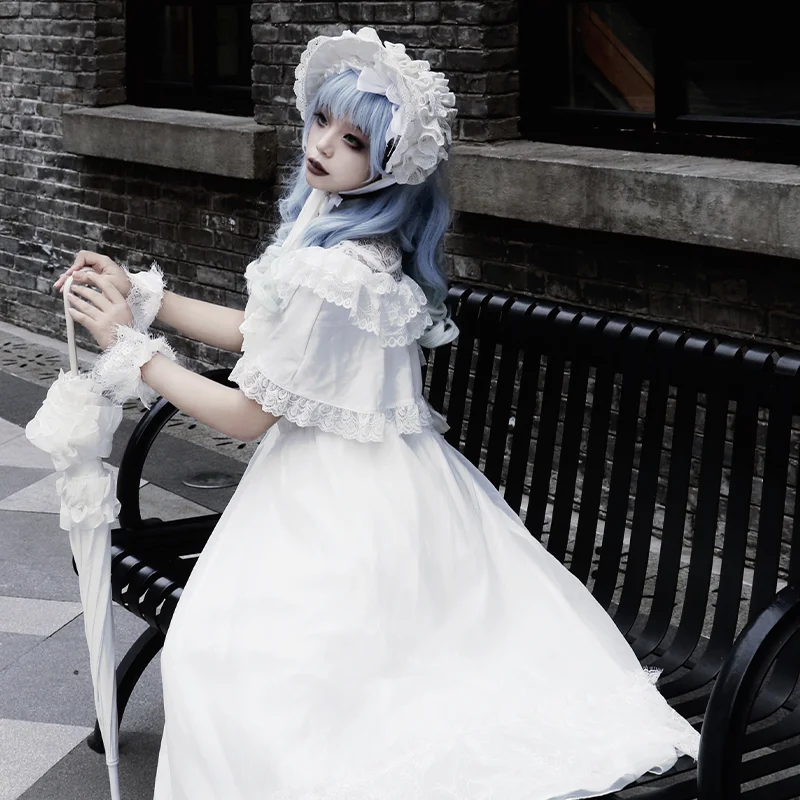 Classic Princess Court Style Vintage Lace Long Wedding Dress Short Sleeve Op
