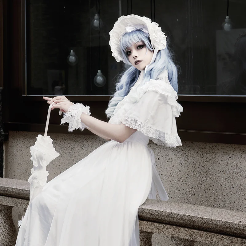Classic Princess Court Style Vintage Lace Long Wedding Dress Short Sleeve Op