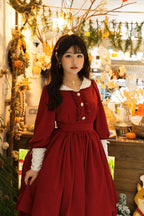 Classic College Style Student Red Pink Lolita Dress OP Simple Solid Color
