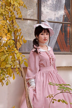 Classic College Style Student Red Pink Lolita Dress OP Simple Solid Color