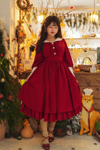 Classic College Style Student Red Pink Lolita Dress OP Simple Solid Color