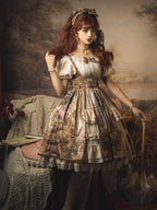 Classic Lolita Court Oil Print JSK Chocker Voyage Dress