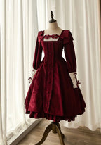 Classic Elegant Velvet Lolita OP Dress Sweet Bow