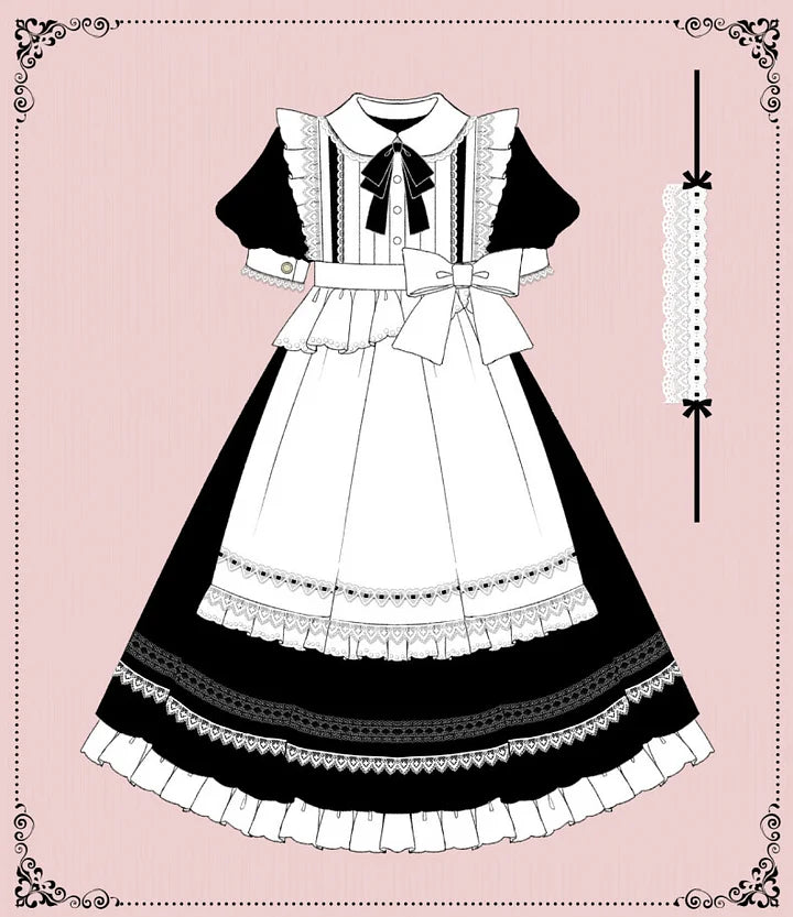 Maid Outfit Classic French Black Suit Long Sleeved Maxi Dress OP