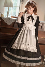 Maid Outfit Classic French Black Suit Long Sleeved Maxi Dress OP