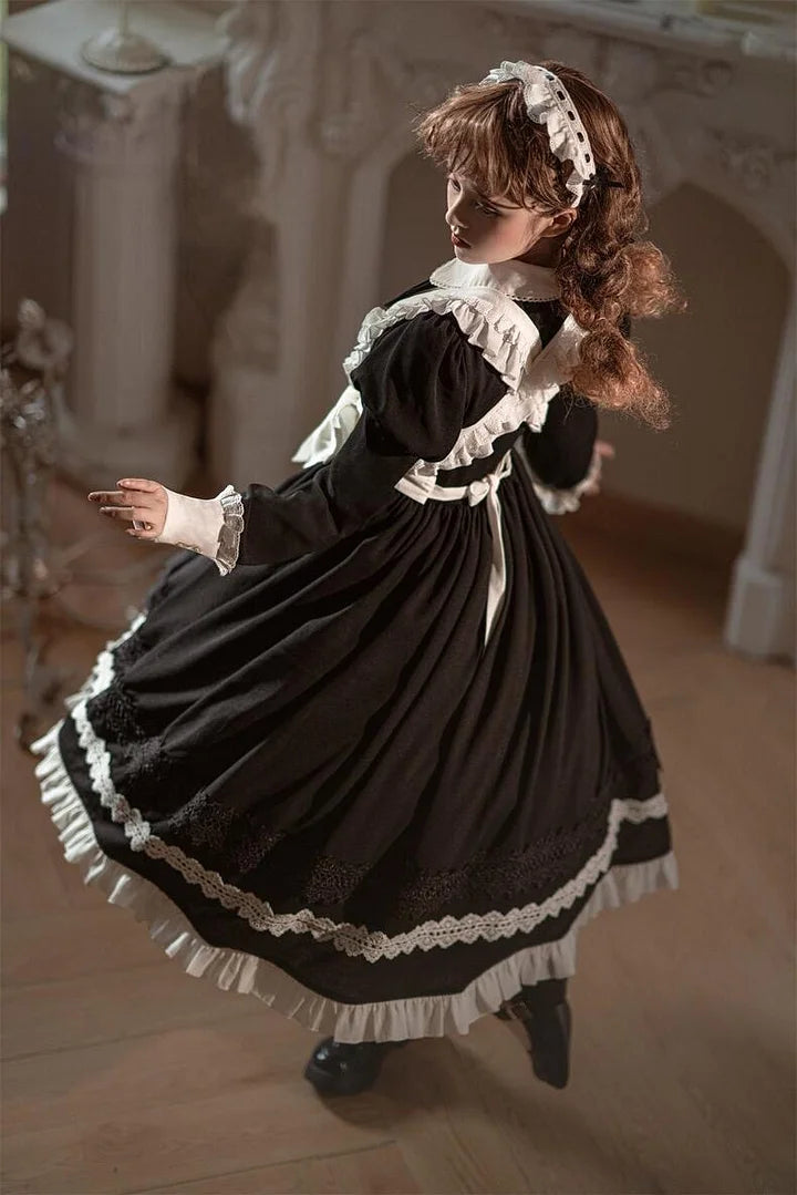 Maid Outfit Classic French Black Suit Long Sleeved Maxi Dress OP