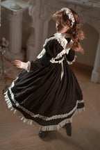 Maid Outfit Classic French Black Suit Long Sleeved Maxi Dress OP