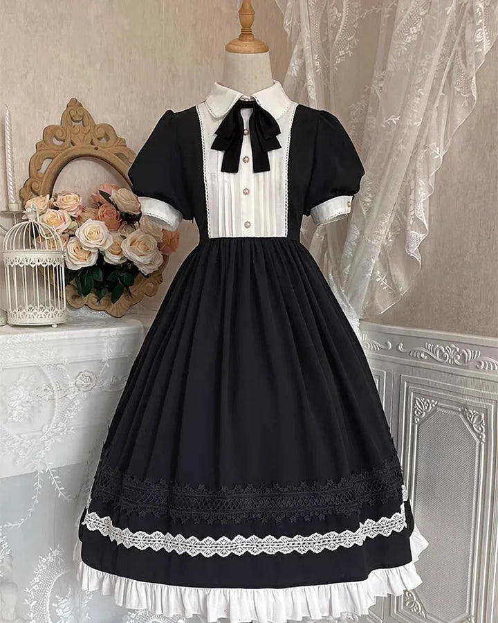 Maid Outfit Classic French Black Suit Long Sleeved Maxi Dress OP