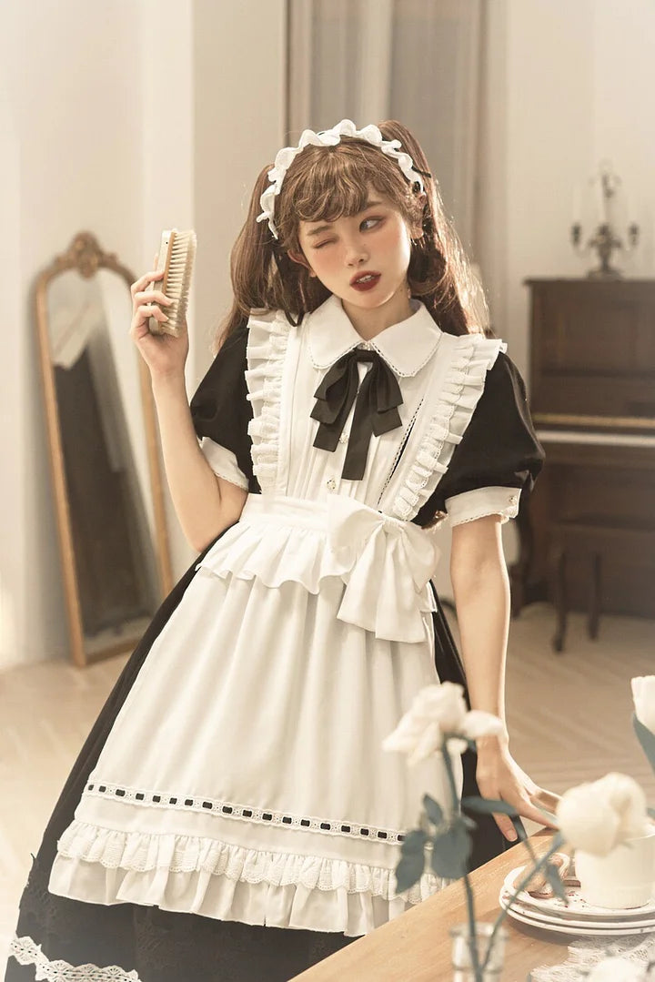 Maid Outfit Classic French Black Suit Long Sleeved Maxi Dress OP
